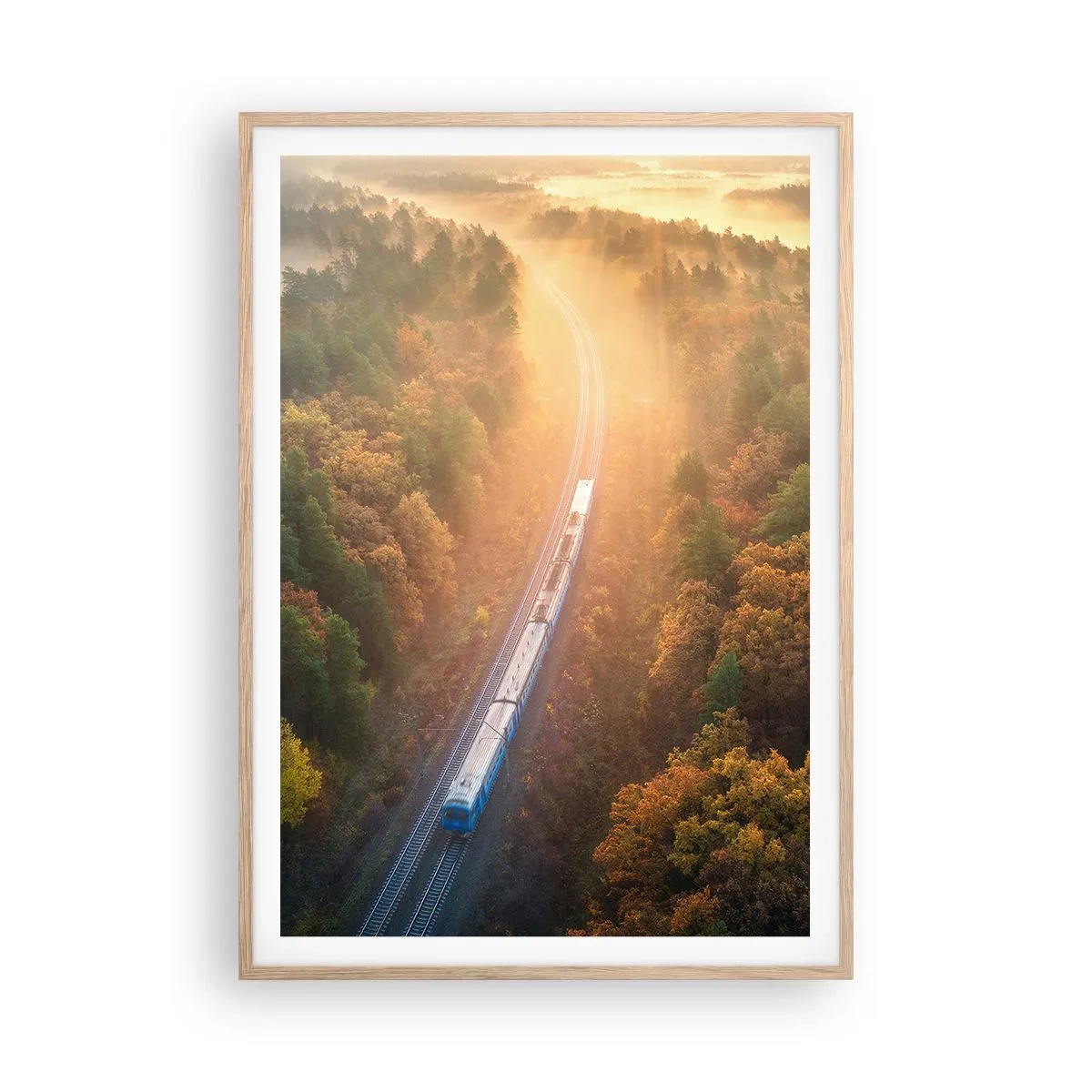 Plagát v ráme zo svetlého duba - Jesenná cesta - 70x100 cm
