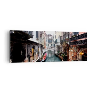 Obraz na plátne - Benátska krajina s gondolou a mostíkom - 140x50 cm