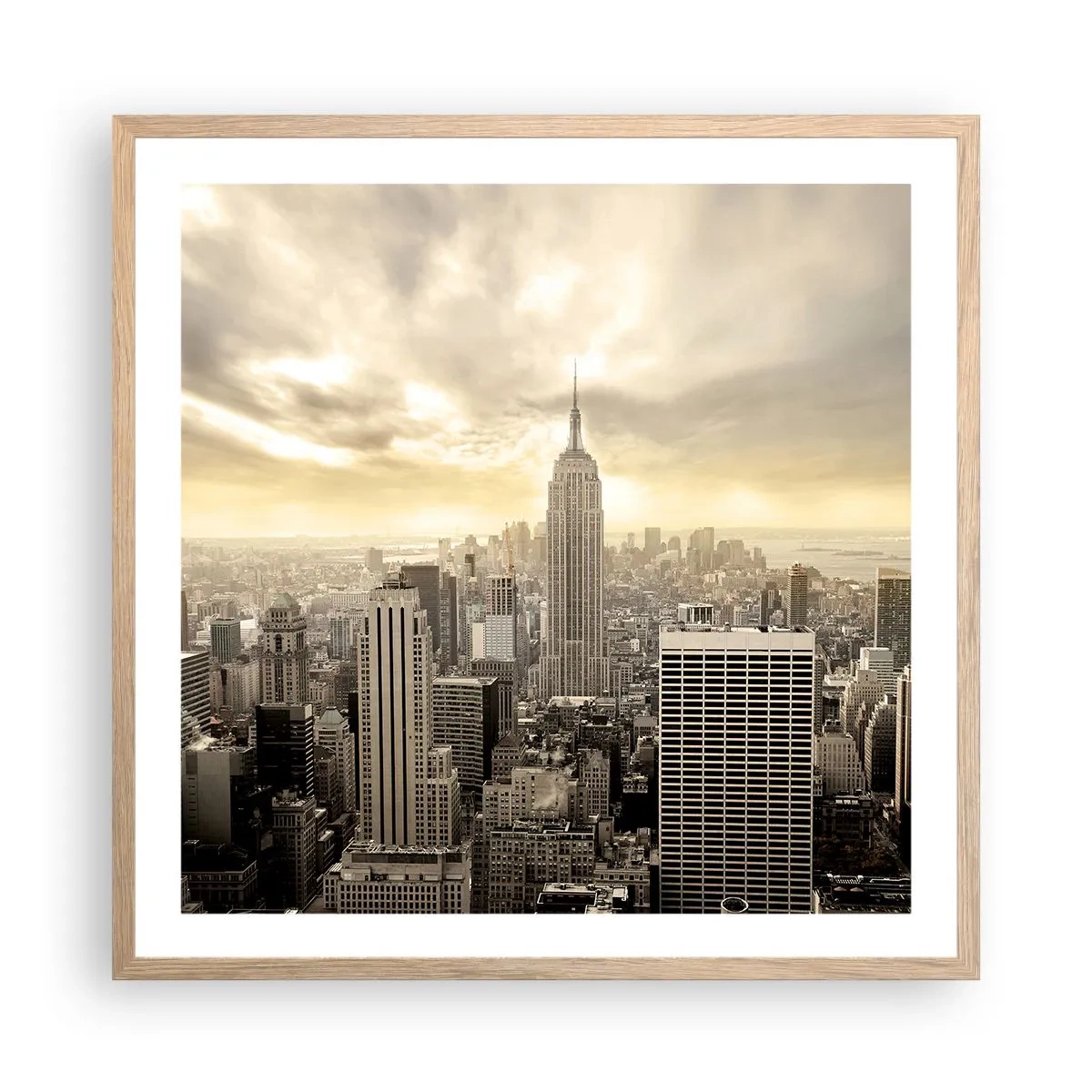 Plagát v ráme zo svetlého duba - New York utkaný zo šedej - 60x60 cm