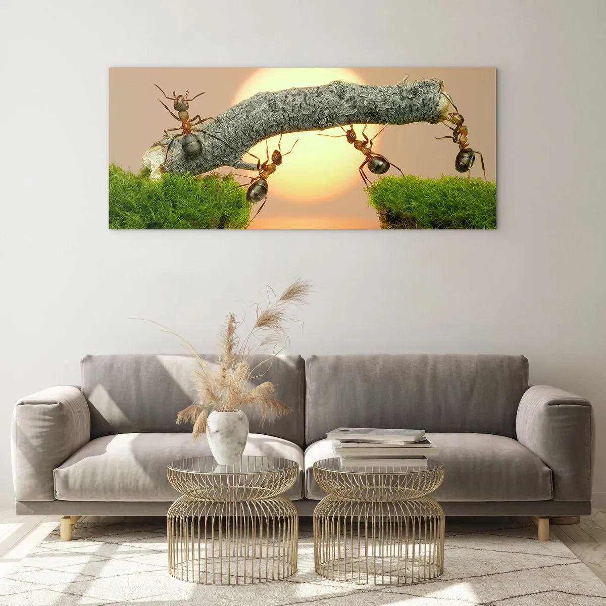 Obraz na skle - Radostná, spoločná práca - 90x30 cm