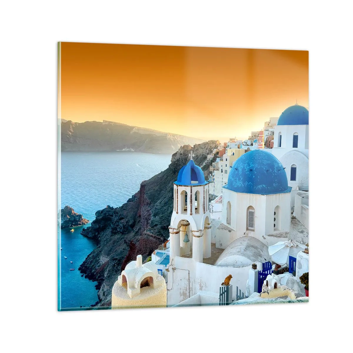 Obraz na skle - Santorini - v náruči skál - 30x30 cm