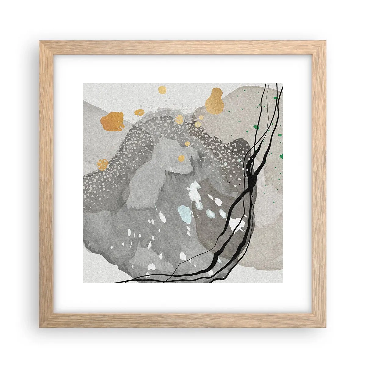 Plagát v ráme zo svetlého duba - Organická kompozícia - 30x30 cm