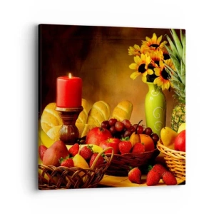 Obraz na plátne - Zátišie s pečivom a ovocím - 40x40 cm