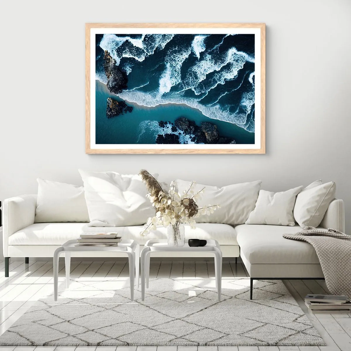 Plagát v ráme zo svetlého duba - Zahalené do vĺn - 50x40 cm