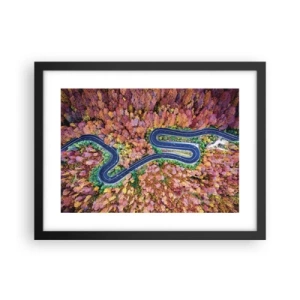 Plagát v čiernom ráme - Kľukatá cesta lesom - 40x30 cm