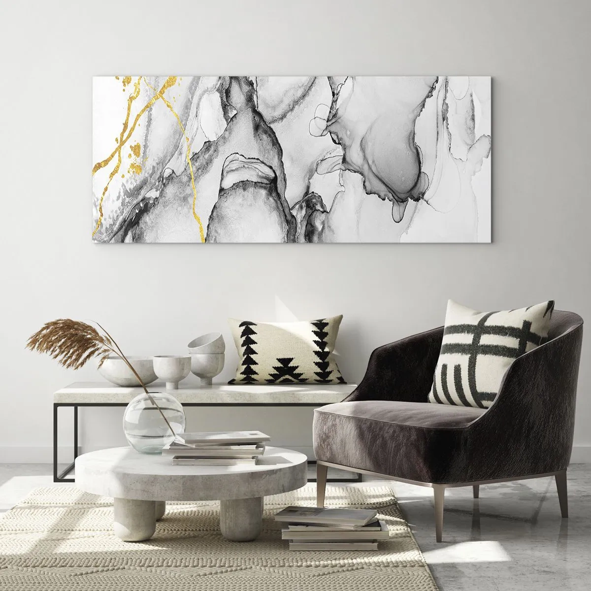 Obraz na skle - Kompozícia so zlatým motívom - 100x40 cm
