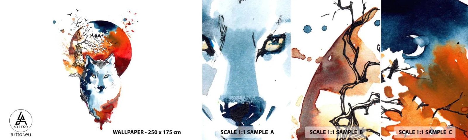 Vzorka Fototapeta Standard Eco - Nosom na skle - Abstrakcia, Zvieratá, Wolf - 100x30 cm