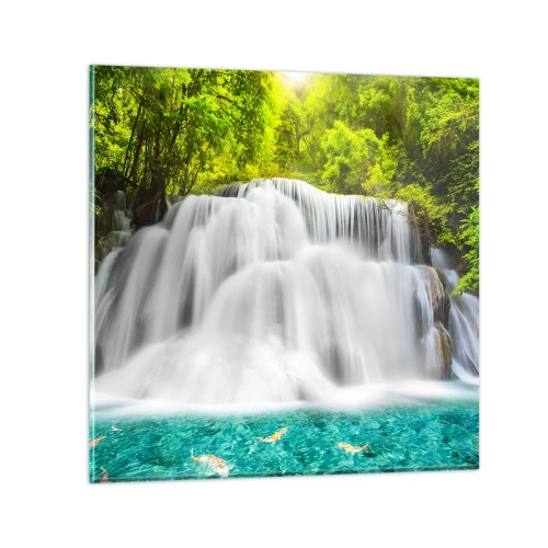 Obraz na skle - Speneným vodopádom od zelene k modrej - 50x50 cm