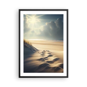Plagát v čiernom ráme - Zlaté duny na pláži pri západe slnka - 50x70cm - Upokojujúca krajina - Moderná nástenná dekorácia do obývacej izby a spálne ARTTOR