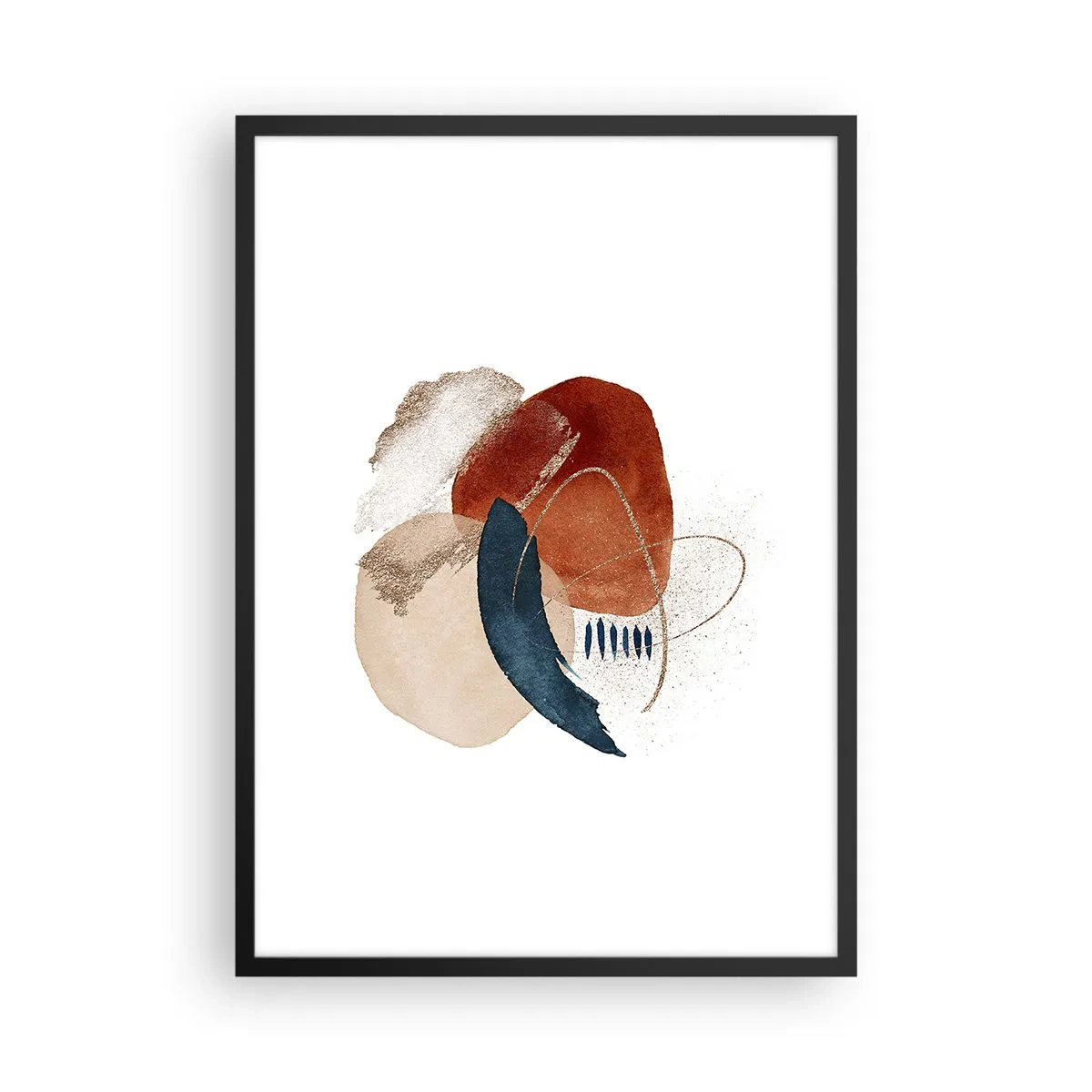 Plagát v čiernom ráme - Abstraktná oválna kompozícia v teplých farbách - 50x70cm - Oválna kompozícia - Moderná nástenná dekorácia do obývacej izby a spálne ARTTOR
