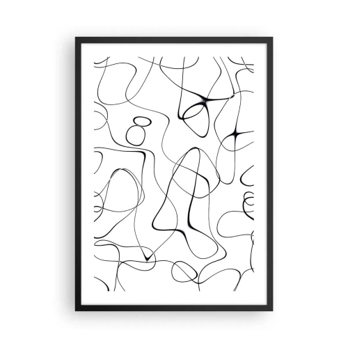 Plagát v čiernom ráme - Abstraktné čierne čiary na bielom pozadí - 50x70cm - Cesty života, zákruty osudu - Moderná nástenná dekorácia do obývacej izby a spálne ARTTOR