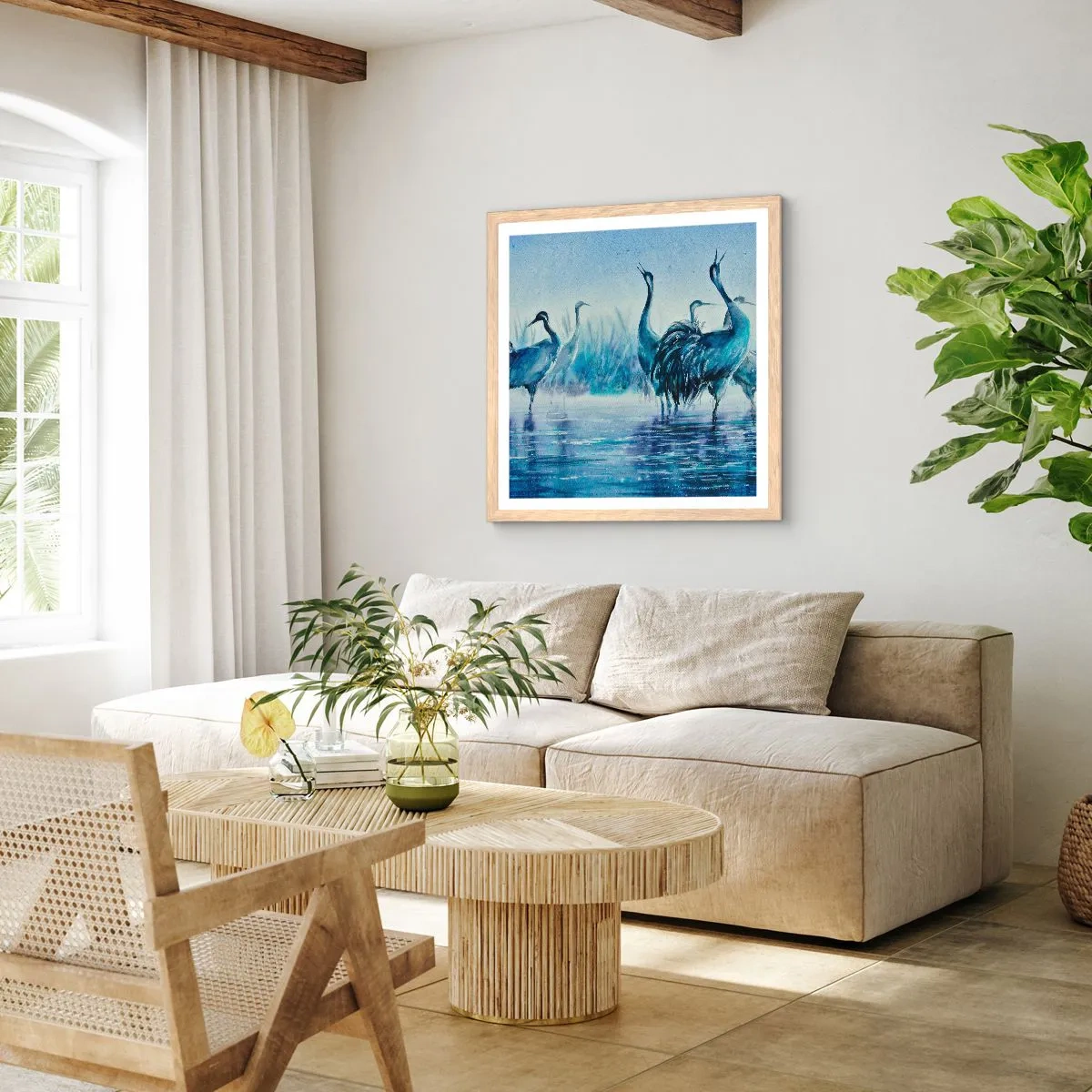 Plagát v ráme zo svetlého duba - Ranné stretnutie - 60x60 cm