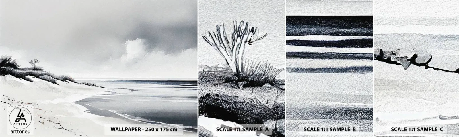 Vzorka samolepiacej fototapety Deluxe Sticker - Vždy spolu - Duny, Pláž, oceán - 100x30 cm