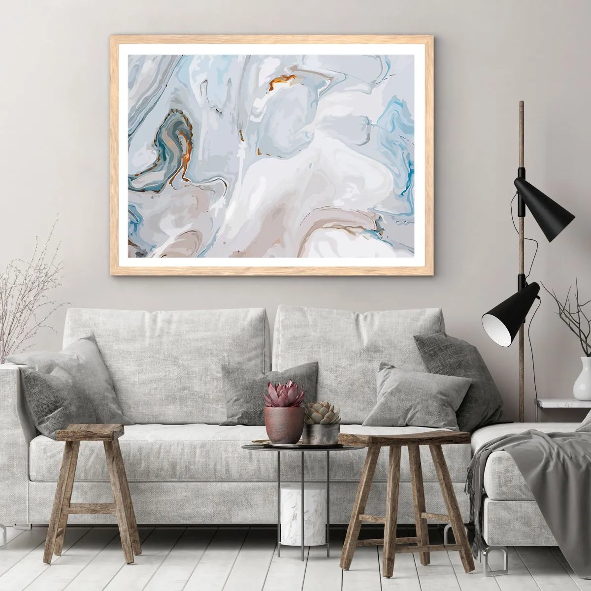 Plagát v ráme zo svetlého duba - Povznesená biela - 70x50 cm