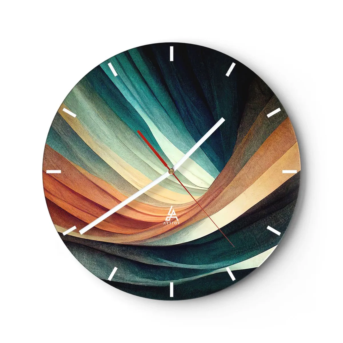 Nástenné hodiny - Vlnité vrstvy farieb vytvárajú abstrakciu látky - 30x30cm - Utkané z farieb - Moderná nástenná dekorácia do obývacej izby, kuchyne a spálne ARTTOR