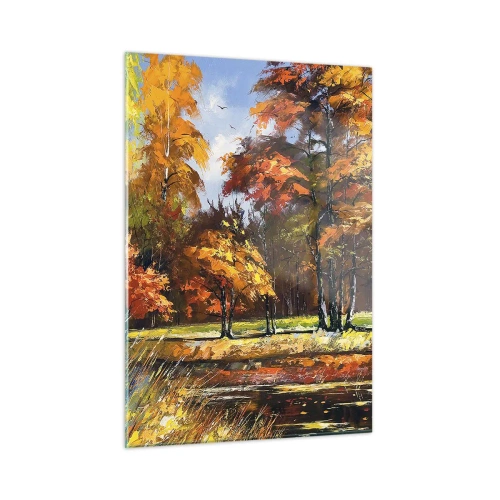 Obraz na skle - Krajinka v zlatej a hnedej - 50x70 cm