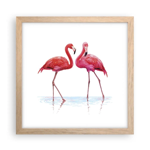 Plagát v ráme zo svetlého duba - Ružové rendez-vous - 30x30 cm