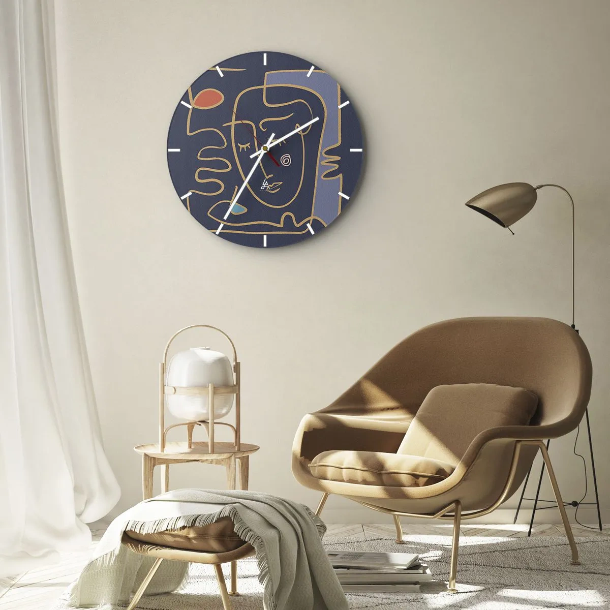 Nástenné hodiny - Minimalistická linkovaná tvár na tmavomodrom pozadí. - 30x30cm - V zádumčivosti - Moderná nástenná dekorácia do obývacej izby, kuchyne a spálne ARTTOR