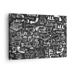 Obraz na plátne - Štýlová grafika kávy na čiernom pozadí - 70x50cm - All you need is… - Moderná nástenná dekorácia do obývacej izby a spálne ARTTOR