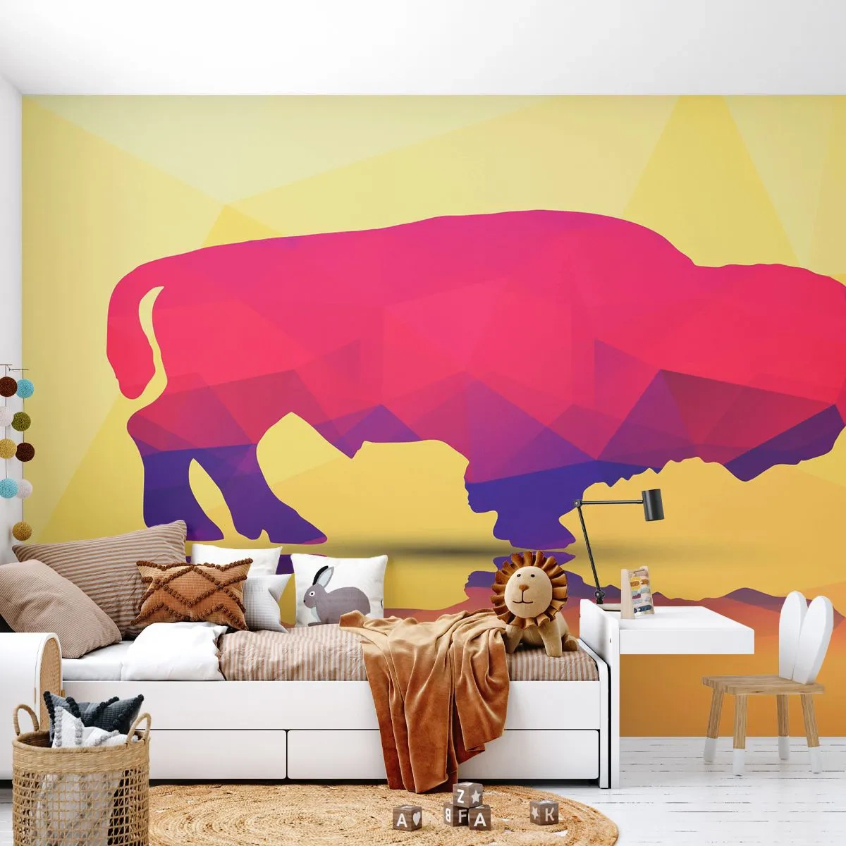 Samolepiaca Fototapeta Deluxe Sticker - Amarantová sila zubra - Zvieratá, Wisent, Geometrický obrazec - 250x175 cm