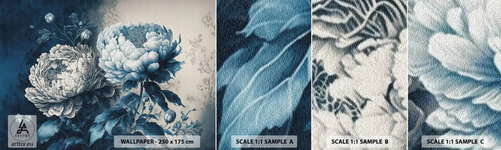 Vzorka samolepiacej fototapety Deluxe Sticker - Zhodný pár - Kvety, klasické, rokoko - 100x30 cm