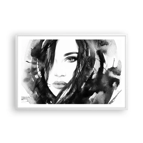 Plagát v bielom ráme - Portrét dámy v čiernej a bielej - 91x61 cm