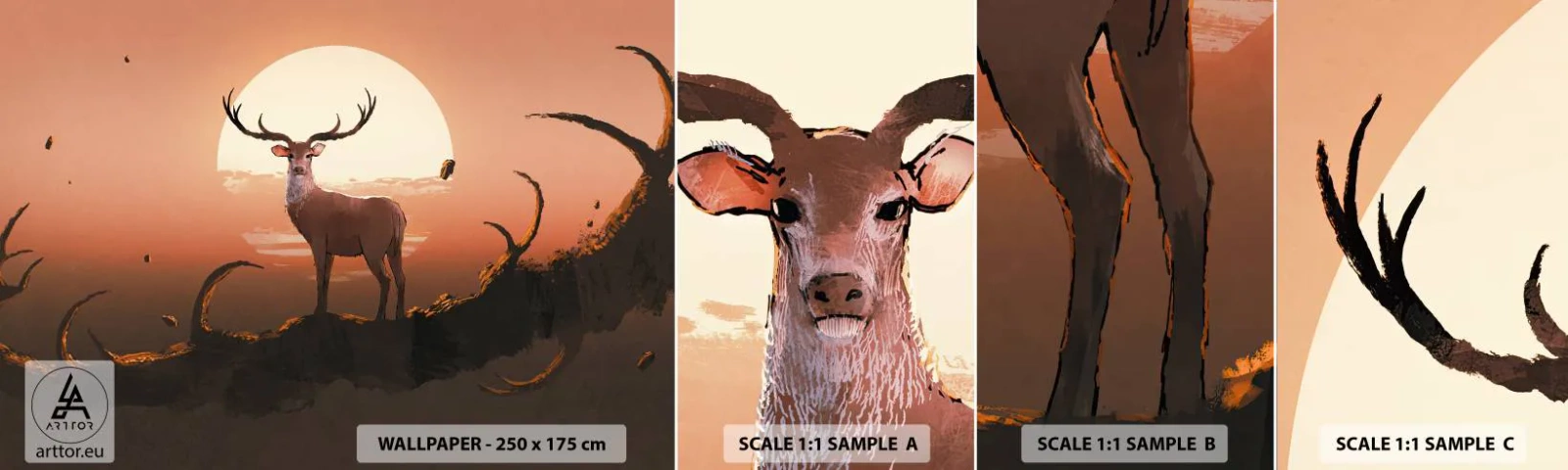 Vzorka samolepiacej fototapety Deluxe Sticker - Táto noc sa nepodobá iným - Abstrakcia, Jeleň, Kus - 100x30 cm