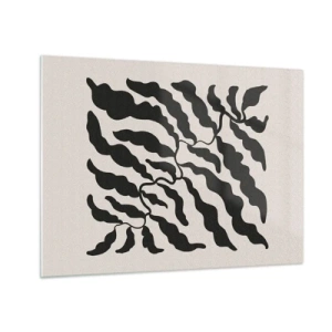 Obraz na skle - Botanické umelecké dielo s organickými čiernymi listami - 70x50cm - Povaha štvorca - Moderná nástenná dekorácia do obývacej izby a spálne ARTTOR