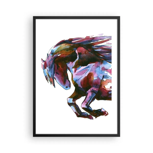 Plagát v čiernom ráme - Farebný abstraktný kôň v dynamickej póze - 50x70cm - Nadšenie - Moderná nástenná dekorácia do obývacej izby a spálne ARTTOR