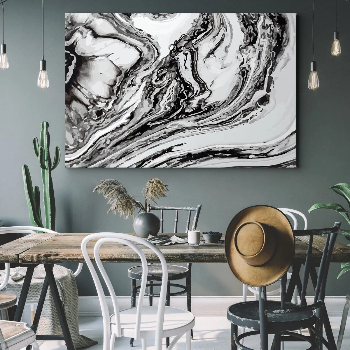 Obraz na plátne - Abstraktný mramorový vzor v čiernej a bielej farbe - 70x50cm - Na začiatku bol chaos - Moderná nástenná dekorácia do obývacej izby a spálne ARTTOR