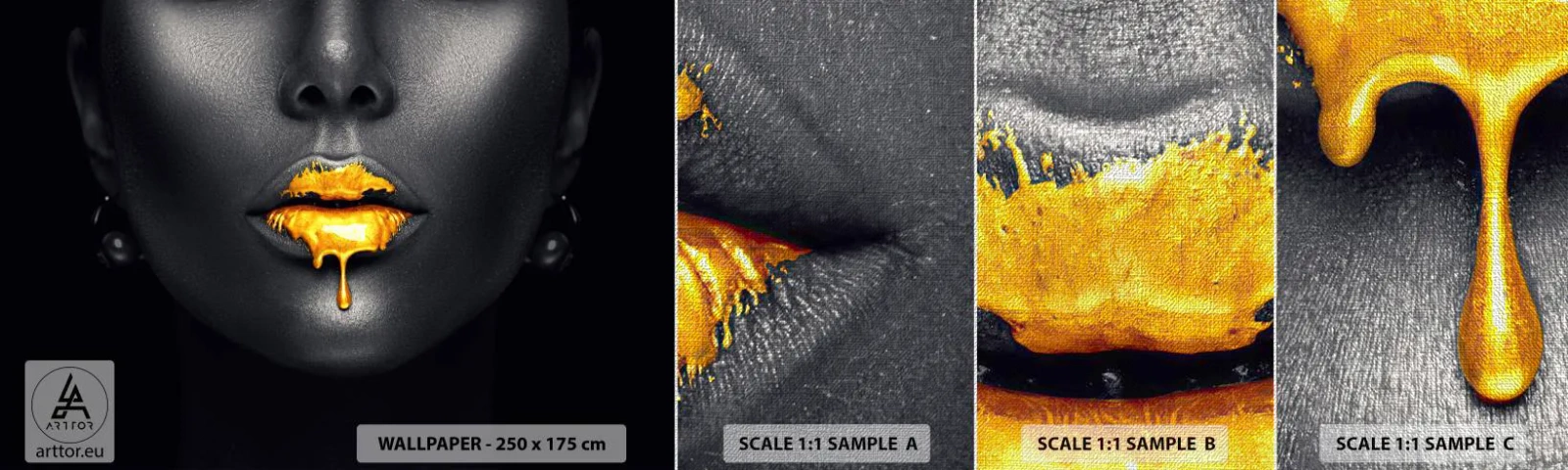 Vzorka fototapety Premium Canvas - Zlatoústa - Abstrakcia, Ženské ústa, Ženská tvár - 100x30 cm