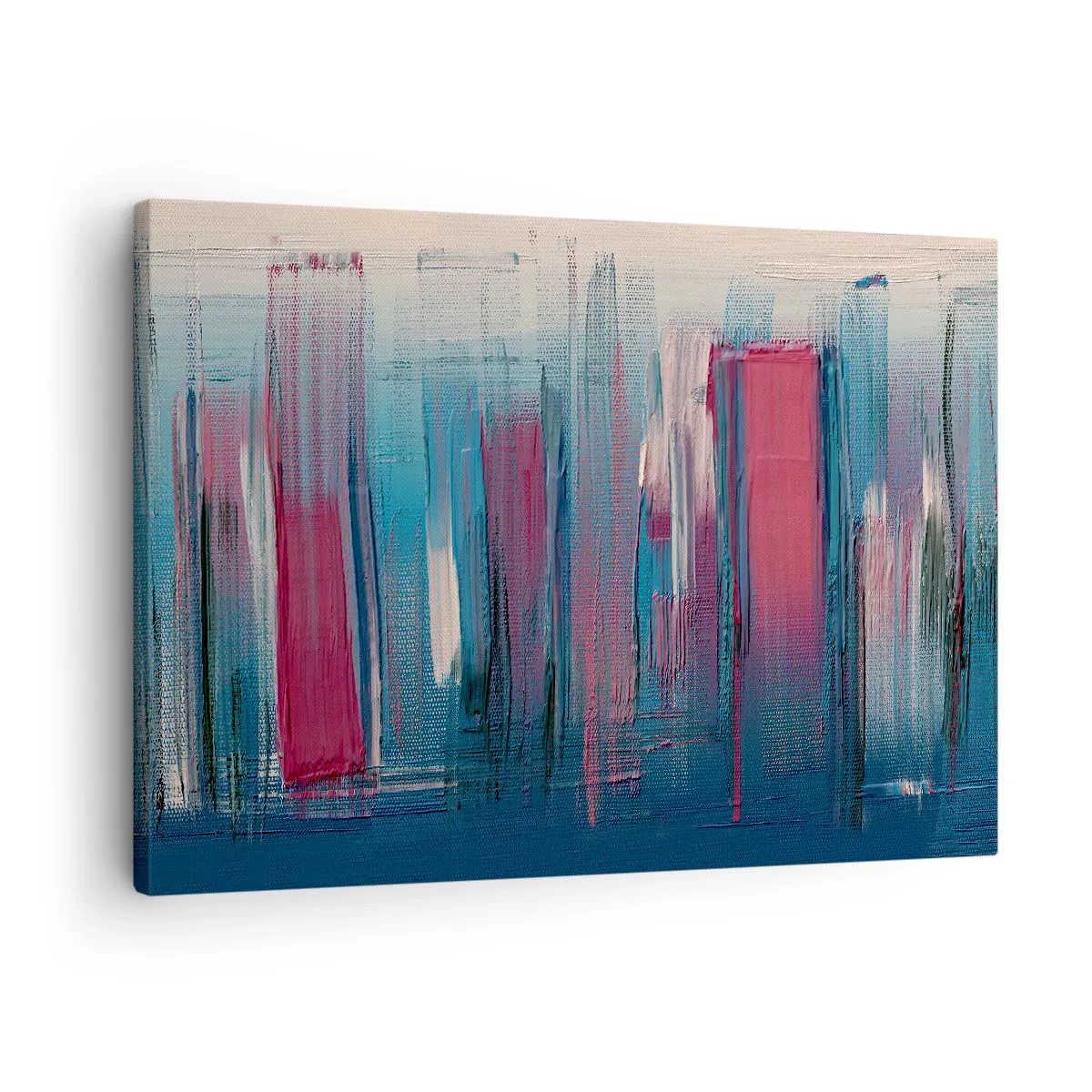 Obraz na plátne - Abstraktné vertikálne tvary v odtieňoch modrej a červenej - 70x50cm - Vertikálna kompozícia v modrej a červenej - Moderná nástenná dekorácia do obývacej izby a spálne ARTTOR