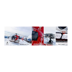 Vzorka samolepiacej fototapety Deluxe Sticker - Vždy pripravený - Helikoptéra, Krajina, Alpy - 100x30 cm