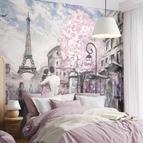 Samolepiaca Fototapeta Deluxe Sticker - Keď sa zamilovať, tak len v… - Mesto, Eiffelova veža, Paríž - 100x70 cm