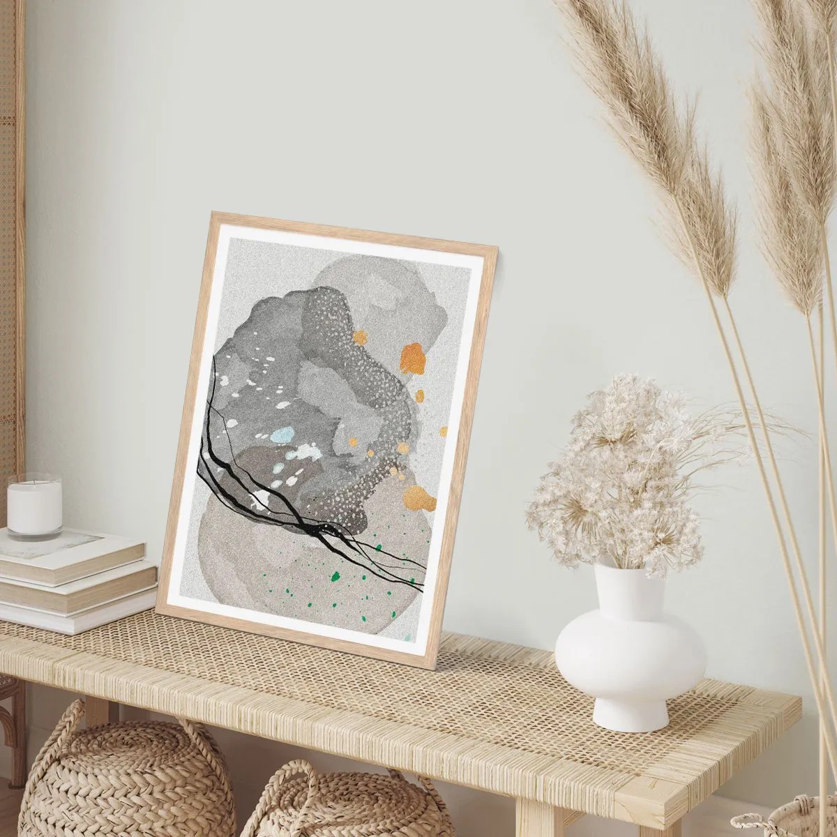 Plagát v ráme zo svetlého duba - Organická kompozícia - 30x40 cm