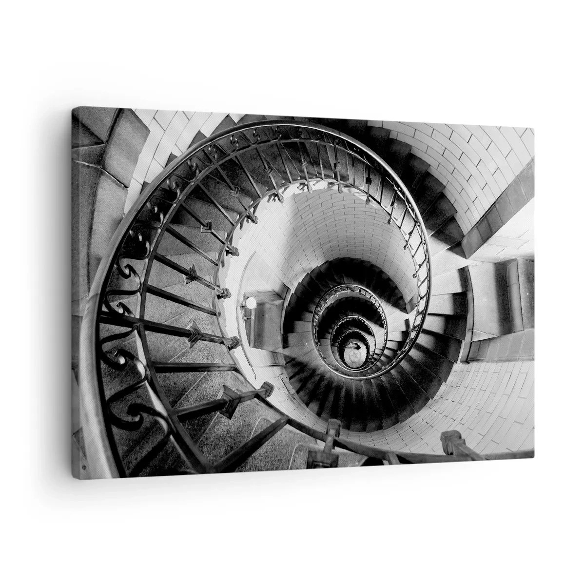 Obraz na plátne - Čiernobiela fotografia točitého schodiska s pohľadom zhora nadol - 70x50cm - Len vyššie a vyššie - Moderná nástenná dekorácia do obývacej izby a spálne ARTTOR