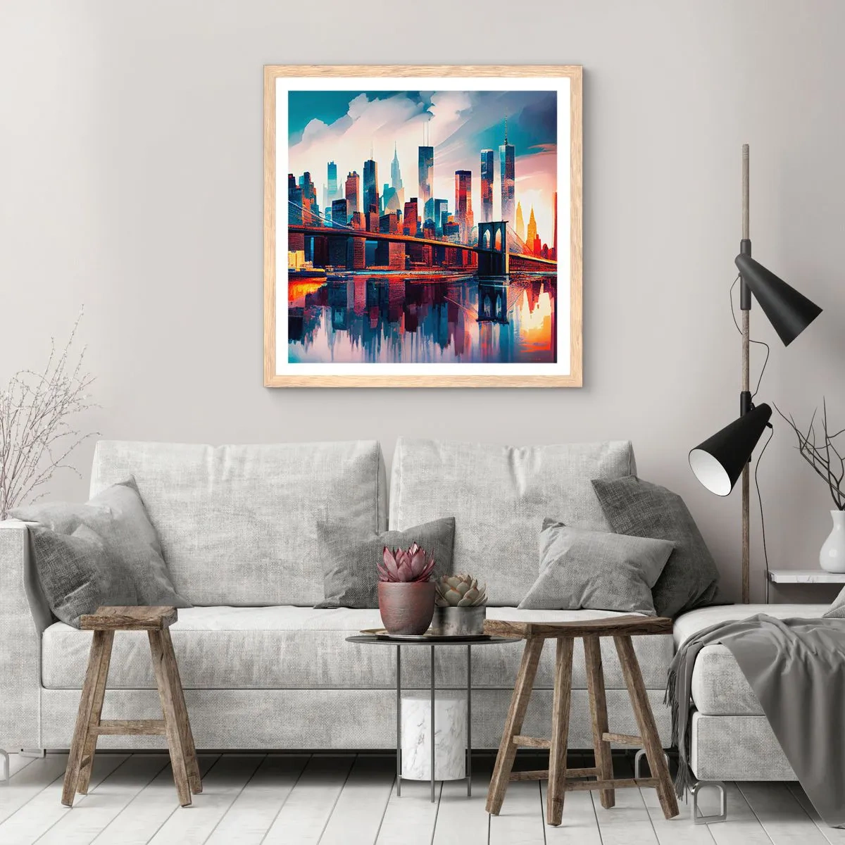 Plagát v ráme zo svetlého duba - Famózny New York - 40x40 cm