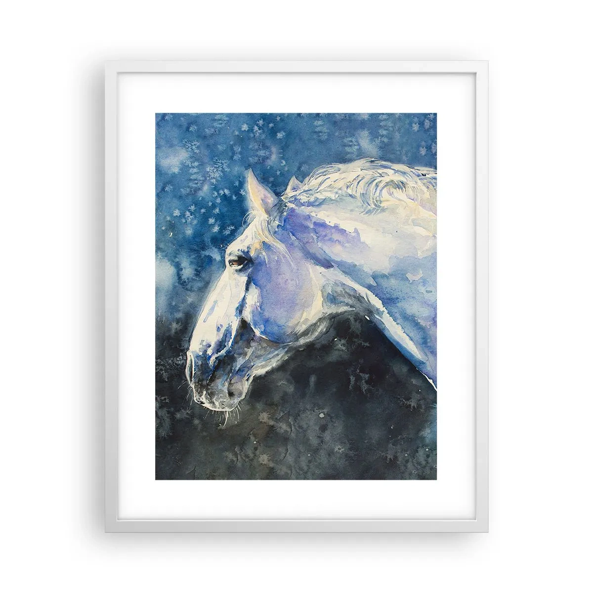 Plagát v bielom ráme - Portrét v modrej žiare - 40x50 cm