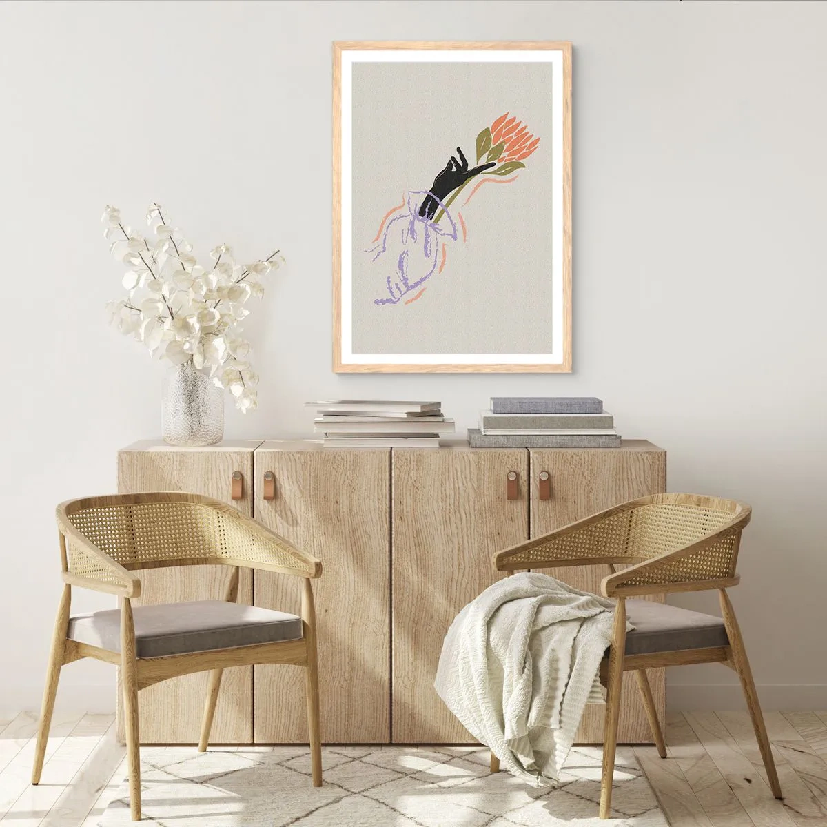 Plagát v ráme zo svetlého duba - Sesterský dotyk - 50x70 cm