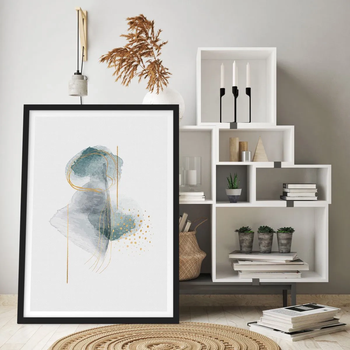 Plagát v čiernom ráme - O vzťahu medzi šedou a zlatou - 40x50 cm