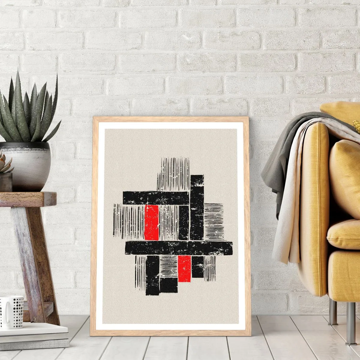 Plagát v ráme zo svetlého duba - Červené a čierne - 70x100 cm