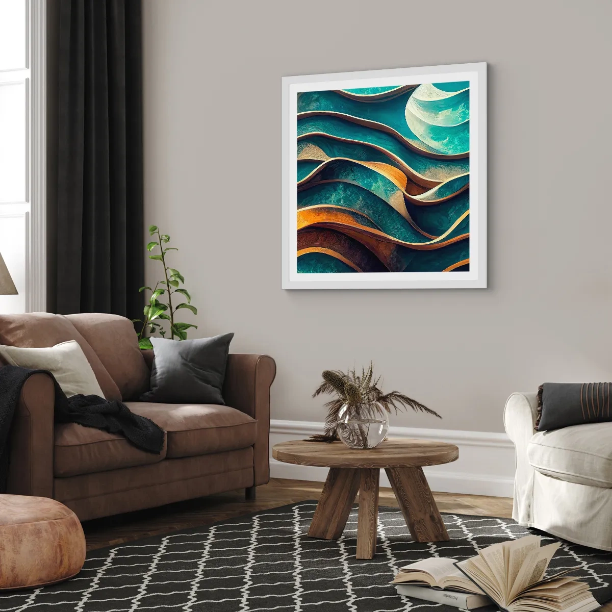 Plagát v bielom ráme - Meandre modrej - 40x40 cm