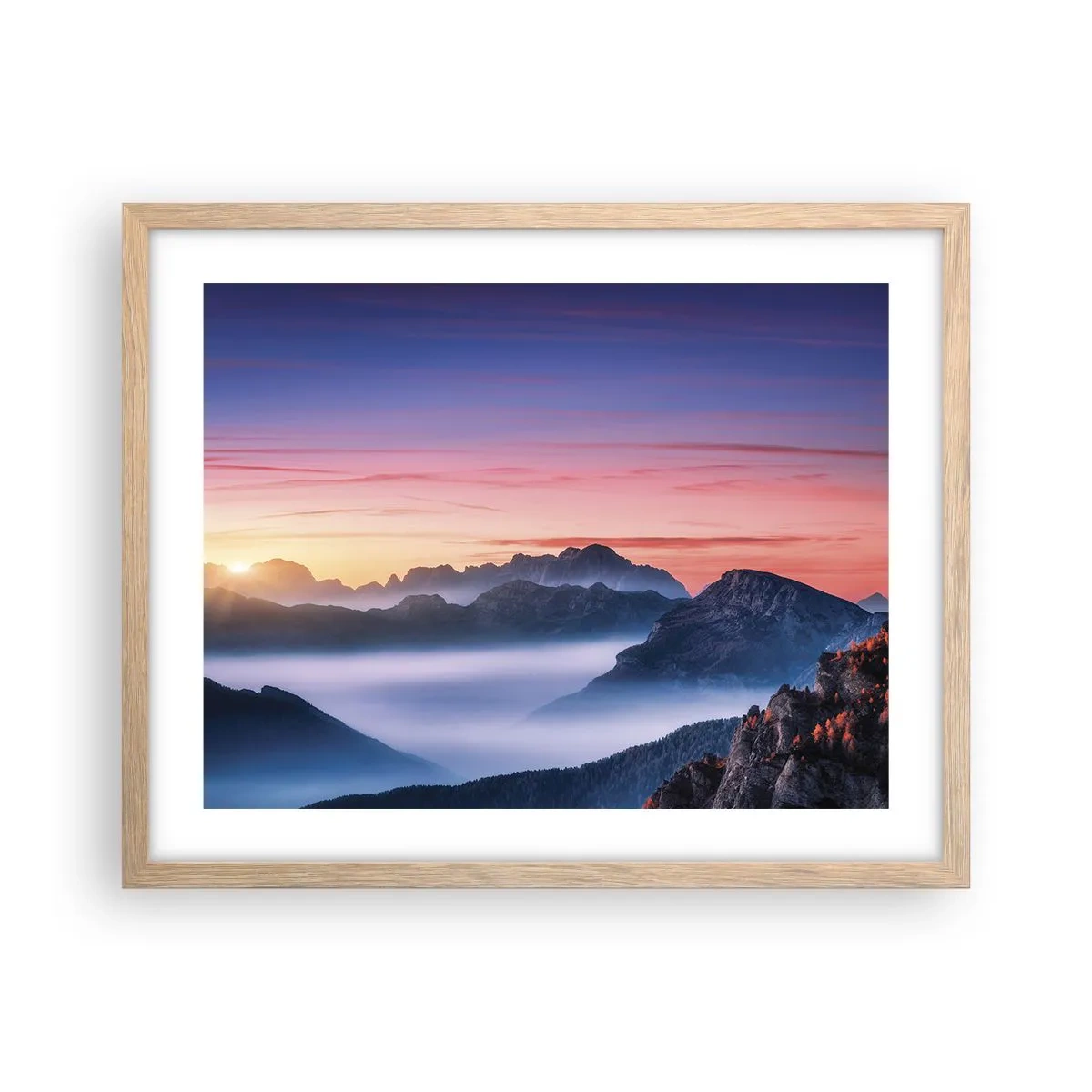 Plagát v ráme zo svetlého duba - Nad údoliami - 50x40 cm