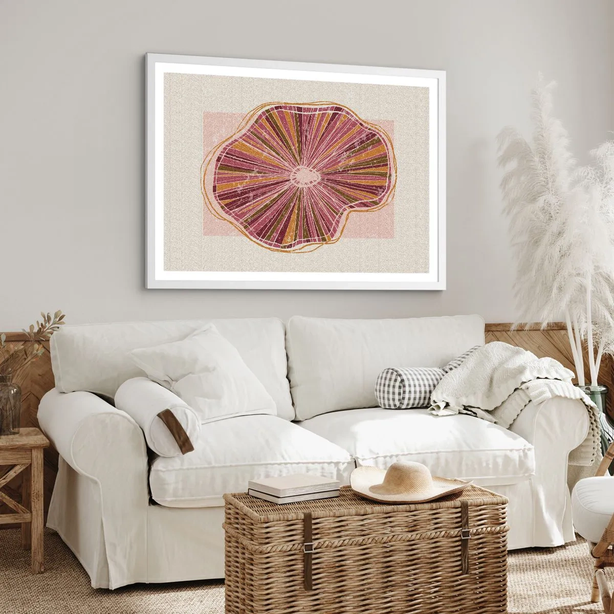 Plagát v bielom ráme - Radiálna abstrakcia - 100x70 cm