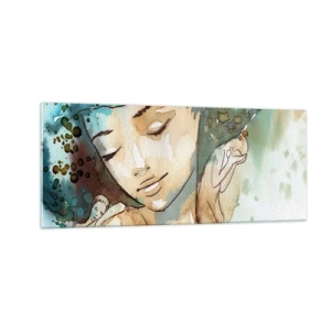 Obraz na skle - Lady in blue - 100x40 cm