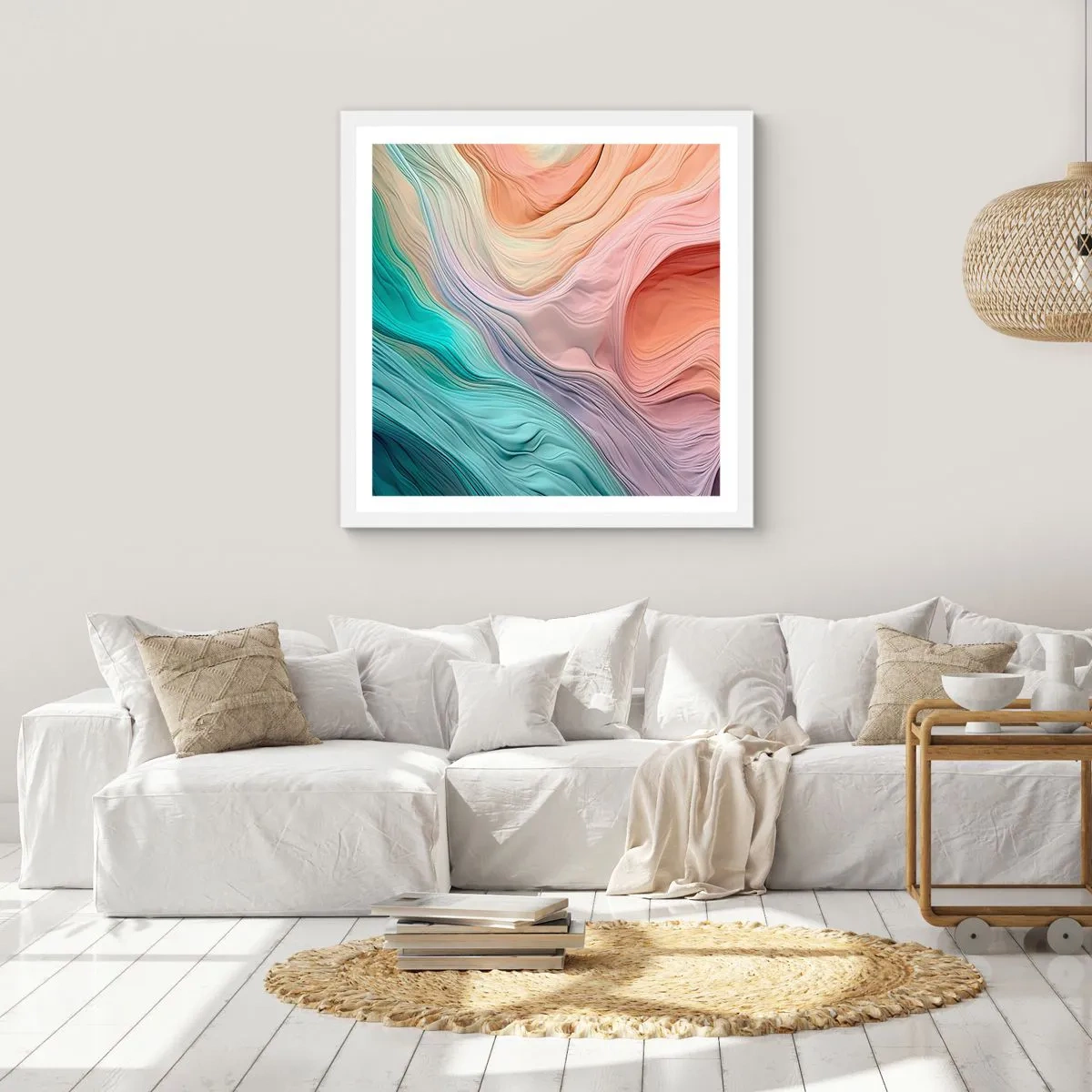 Plagát v bielom ráme - Dúhová vlna - 50x50 cm
