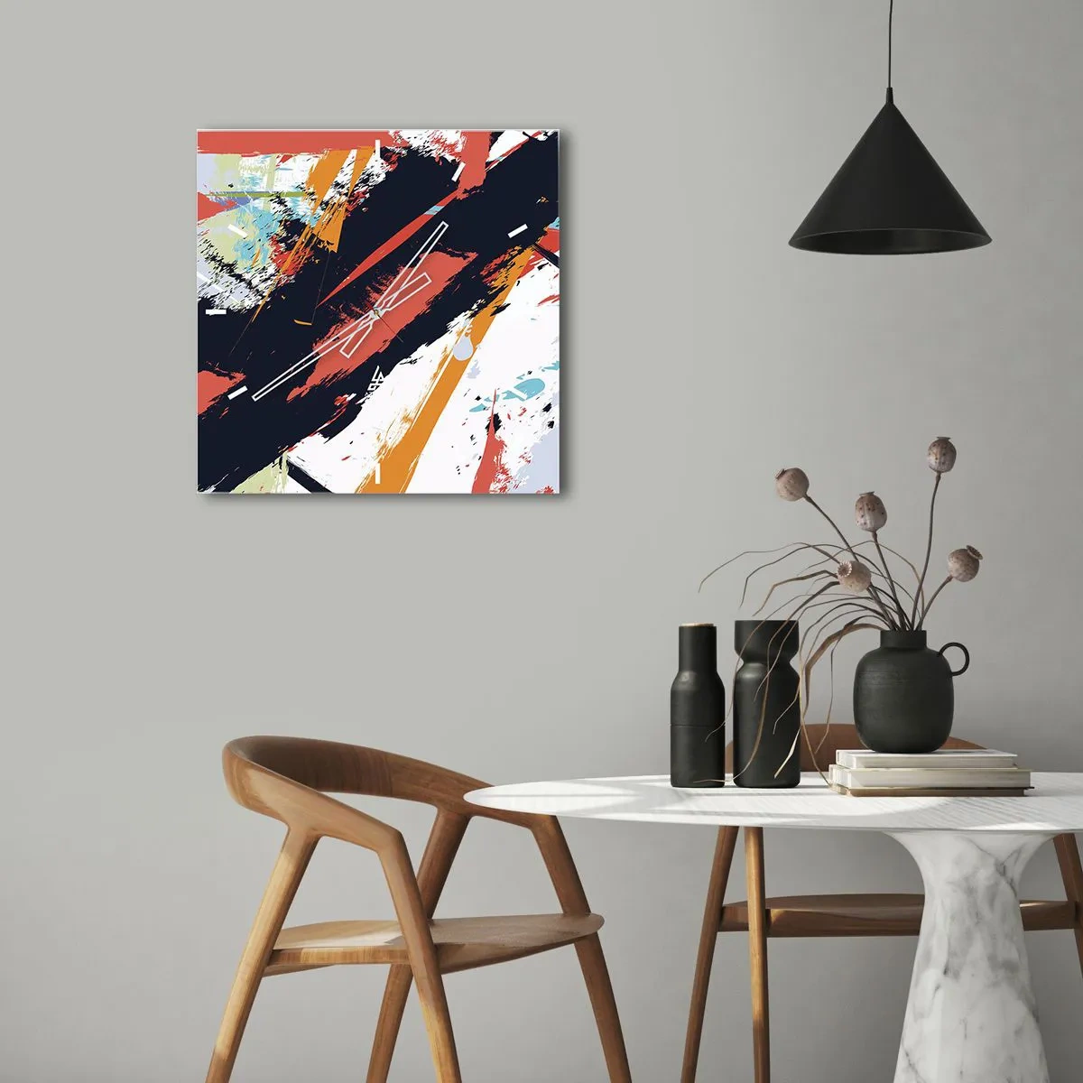 Nástenné hodiny - Dynamická kompozícia - 30x30 cm