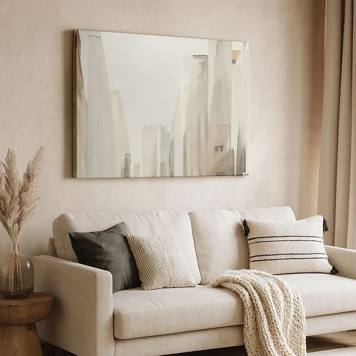 Obraz na plátne - Abstraktná panoráma mesta v pastelových odtieňoch - 70x50cm - Sen o meste - Moderná nástenná dekorácia do obývacej izby a spálne ARTTOR