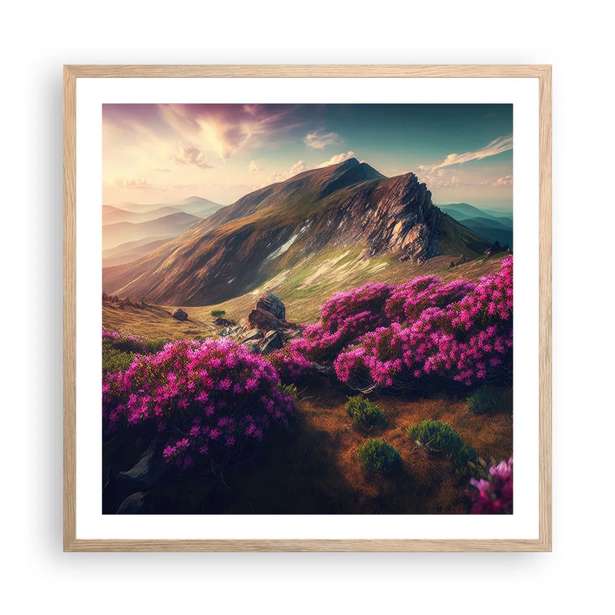 Plagát v ráme zo svetlého duba - Leto na horách - 60x60 cm
