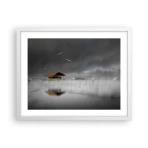 Plagát v bielom ráme - Úkryt pred dažďom - 50x40 cm